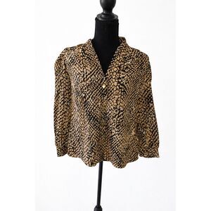 Nine West Snake Print Blouse Size PM Petite Medium Button Front Long Sleeve Top